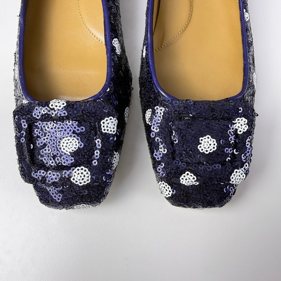NWT Talbots Sutton Buckle Flats Women's 8M Indigo Blue Sequin Polka Dot Low Heel - Picture 5 of 9
